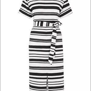 Warehouse Textured Stripe Midi Dress White Black